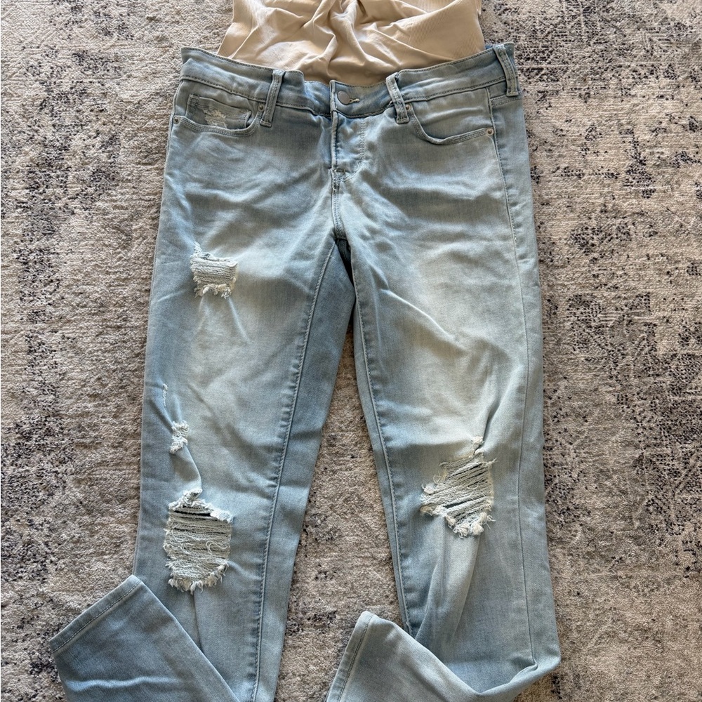 Light Blue Distressed Women's Maternity Jeans